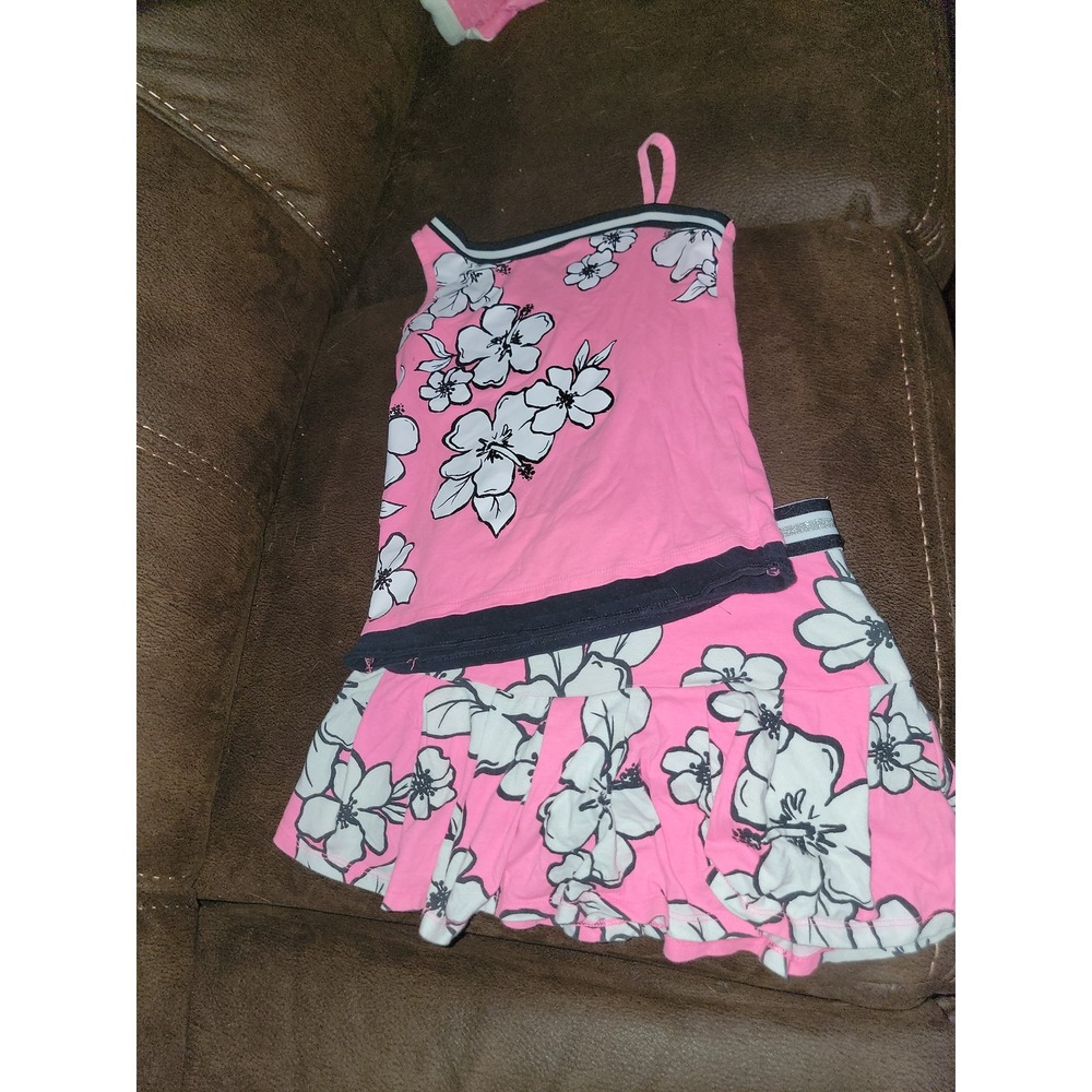 Justice‎ pink hibiscus flower tank and skort size 7
